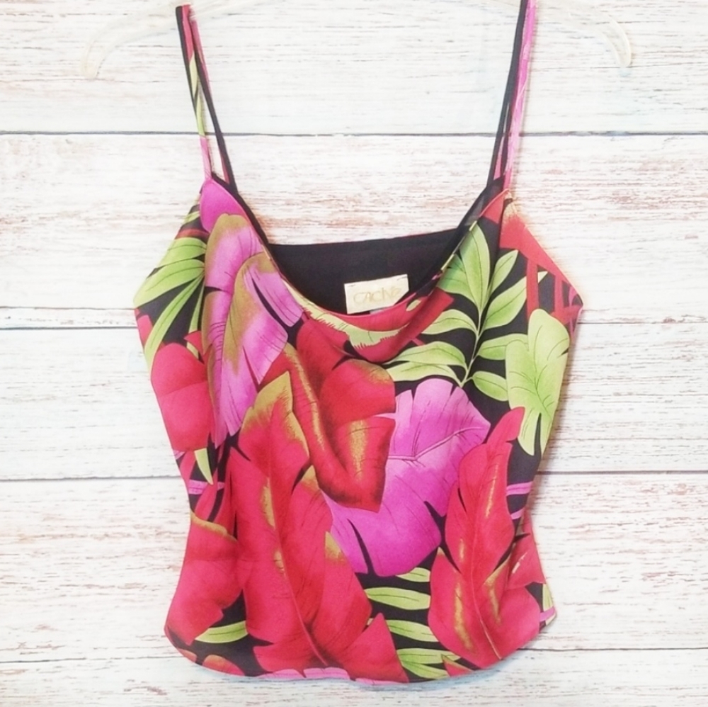 Cache Tank top cropped Floral red pink green 6